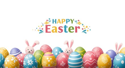easter card with eggs and bunny