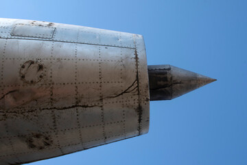 Turbine of an old military plane. Detail of an old abandoned military plane