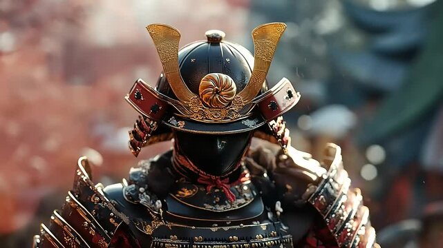 A majestic samurai warrior stands poised in traditional armor amidst a vibrant cherry blossom backdrop