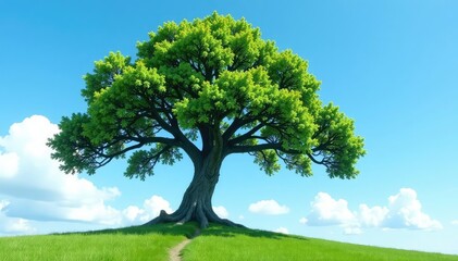 Fototapeta premium Ancient tree against clear blue sky with subtle clouds, clouds, ancient, wood