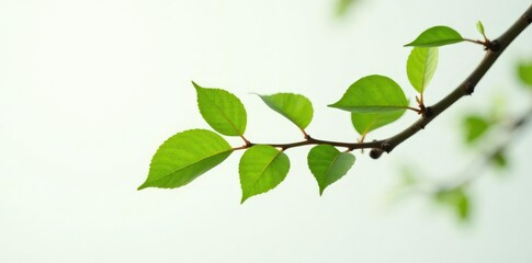 Fototapeta premium A single isolated branch on white background with small leaves, leafy, tree, nature