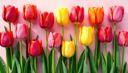Fototapeta premium Bold stylized tulips arranged in a square grid , vibrant, tulip
