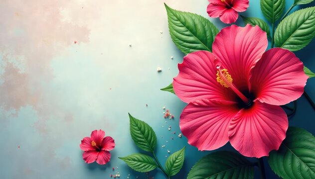 Fototapeta Bold hibiscus blooms, tropical motif, vibrant colors, bold, blossom, yellow