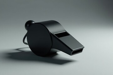 Classic black plastic whistle, simple design, clean backdrop , whistle, equipment, white