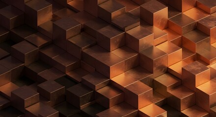 Generative AI, 3D rendered style, digital mosaic, repeating protruding cube blocks, geometric and bold spatial structure, metallic sheen with shadowed mid-tone lighting