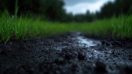 Rainy path through grass