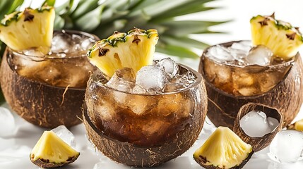 Refreshing Tropical Cocktails in Coconut Shells