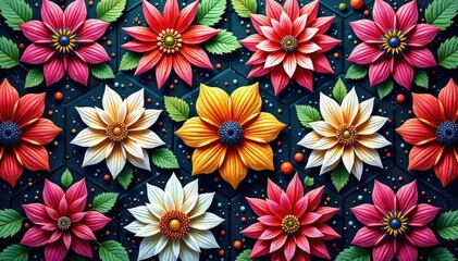 Intricate floral motifs within a repeating hexagonal grid , nature, plant, motif