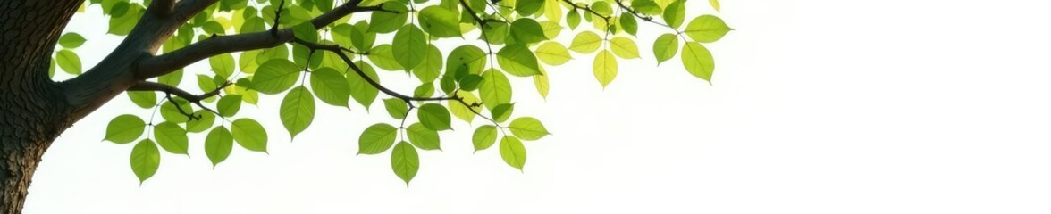 Isolated tree branches with different types of leaves, white, wood, simple