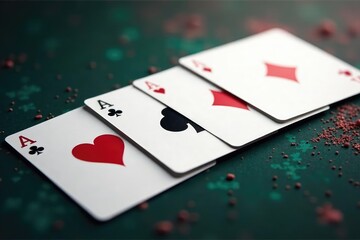 Obraz premium Playing cards arranged in a neat ace sequence , black, suits, graphic