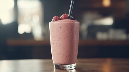 A refreshing fruit smoothie with berries and banana. Featuring vitality and flavor