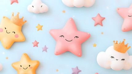 Obraz premium A collection of cartoon stars with a cloud in the background