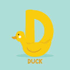 Animal alphabet Letters from D Duck Cartoon cute animals