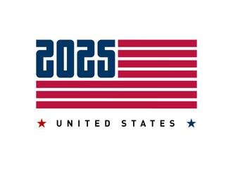 America 2025: Stylized US Flag with inscription 2025. Perfect for Political Campaigns, Government Programs, and Forward-Looking National Initiatives.