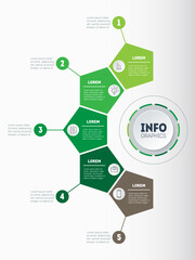 5-Step Green Business Process Infographic: Modern Polygon Flow Chart for Corporate Presentations, Annual Reports, and Strategic Planning.
