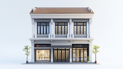 Naklejka premium Elegant shophouse with large windows and decorative facade