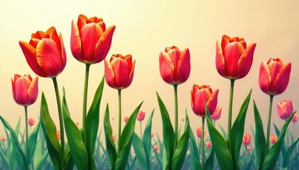 Obraz premium Bold, graphic tulip print, vibrant colors, clean lines , tulips, geometric floral, color