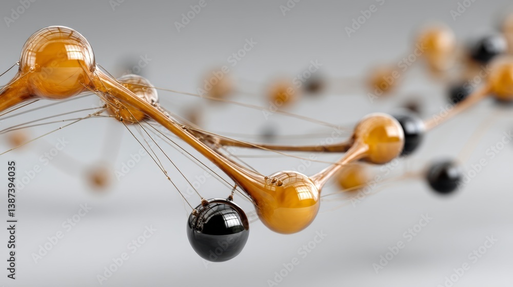 Aufkleber abstract 3d rendering of amber and black spheres connected by thin lines, suggesting a molecular str