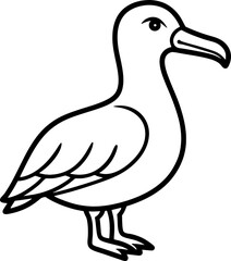 Albatross bird simple black line art image, Black bold outline vector icon, Bird vector illustration
