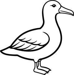 Albatross bird simple black line art image, Black bold outline vector icon, Bird vector illustration
