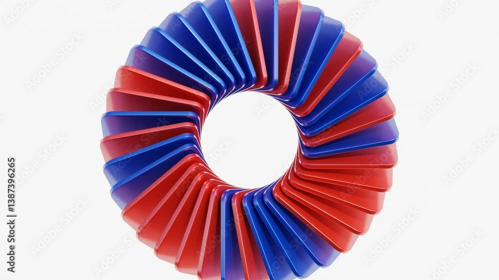 Poster abstract 3d red and blue square plates arranged on white surface in geometric formation. minimalist 