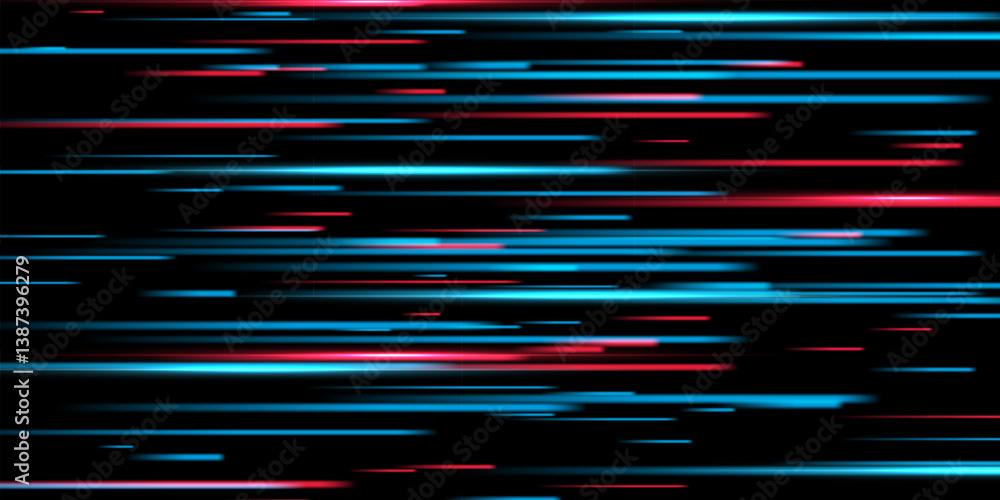 Poster speed light background. color neon spark rays on black. futuristic shiny pattern with bright red and