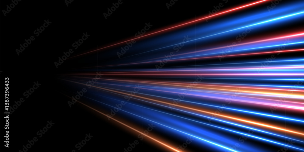 Poster speed light background. color neon spark rays on black. futuristic shiny pattern with bright red and