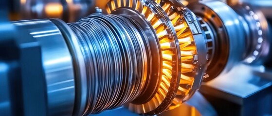 Obraz premium Close-up of Industrial Machine Components with Glowing Highlights