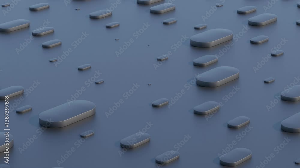 Poster abstract 3d rounded black flat shapes in precise grid layout sliding on matte surface — seamless mot