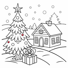 Naklejka premium coloring-book-page-Christmas--vector-illustration