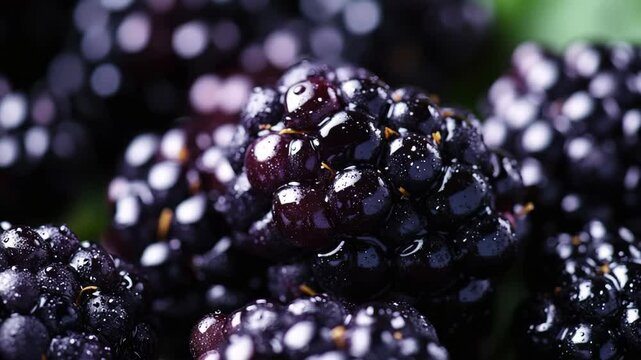 Closeup dark purple blackberries water droplets healthy fresh fruit