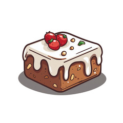 A delicious slice of cake topped with cherries and creamy frosting, set on a simple gray background for a charming dessert illustration. isolated on white background and transparent background