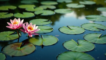 Water lilies forming a natural floral pattern across lake, summer, lily pad, pretty floral