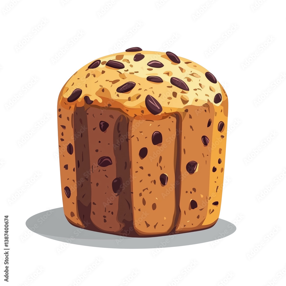 Poster a colorful muffin with chocolate chips sits on a gray surface showcasing its textured layers and app
