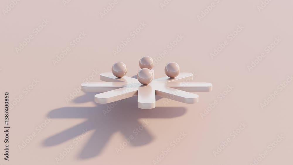 Poster abstract 3d minimal geometric spheres on flat star-shaped surface in a monochromatic color palette. 