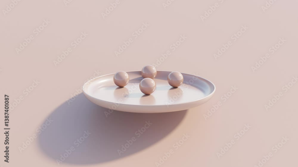 Poster abstract 3d minimalistic scene with uniform spheres over smooth dish-shaped surface in a monochromat