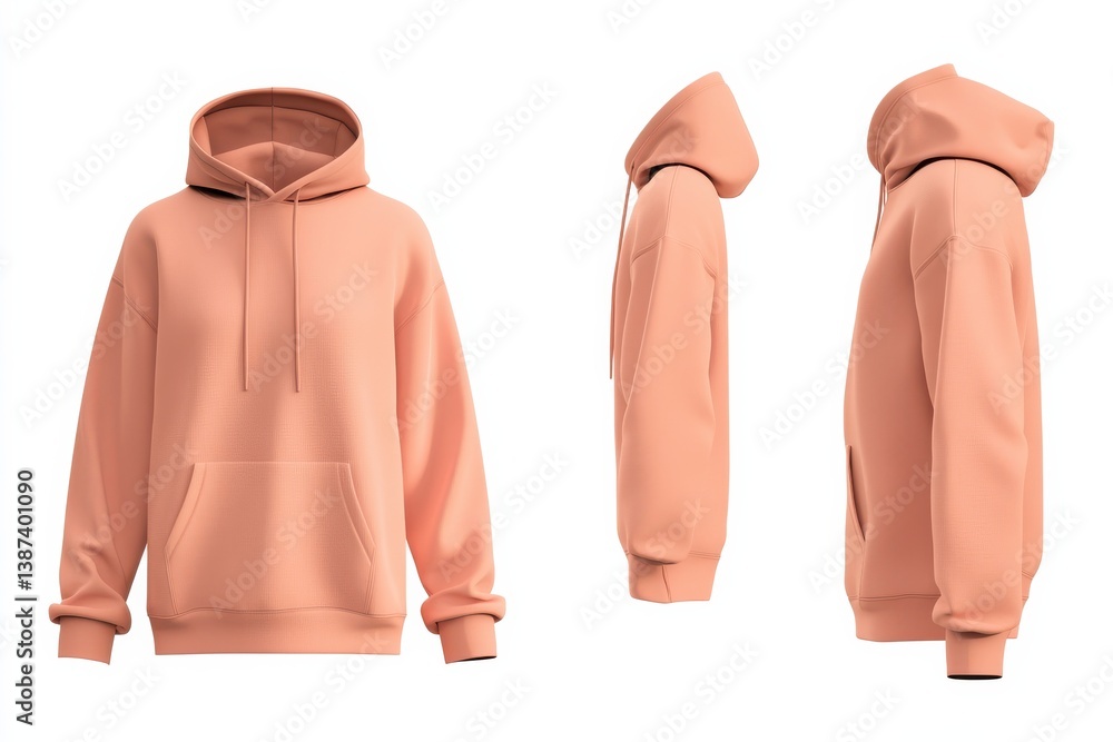 Poster Stylish peach hoodie displayed from multiple angles showcasing its design and comfort for casual wear
