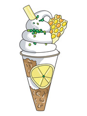 Cute and colorful ice cream cone illustration perfect for food-related designs, printable, advertising, children’s products, and seasonal summer graphics.