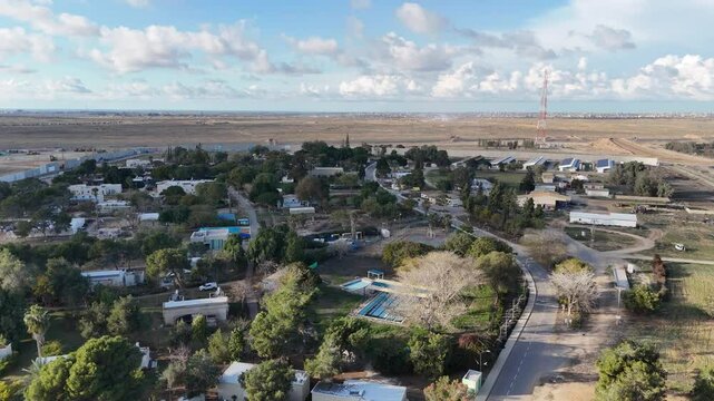 Aerial view of Kerem Shalom on the Israel&ndash;Gaza&ndash;Egypt border, near Rafah. Captured by drone, this strategic border area features military infrastructure, crossing points, and surrounding arid landscape