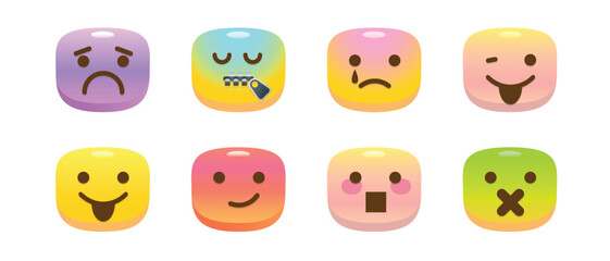 Emoji collection illustrate with cute various face and expression isolated on white background.