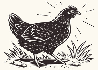 Chicken. Vintage block vector illustration