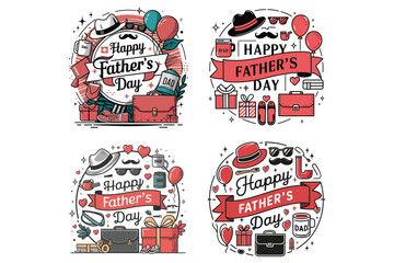 Naklejka premium Happy Father's Day Vector Set – Gifts, Balloons, and Celebration Icons 