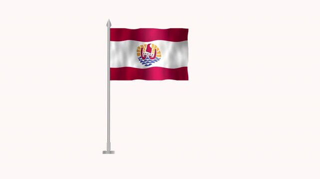 Flag of Frence Polynisia, Pole flag of Frence Polynisia on white screen, Frence Polynisia 3D Animation flag waving in the wind isolated on white Background. 
