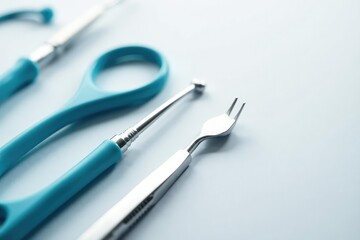 Close-up of veterinary instruments, sterile white backdrop, vet supplies, tools, healthcare
