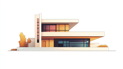 Modern house with clean lines and geometric shapes, featuring large windows