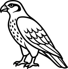 Falcon bird simple black line art image, Black bold outline vector icon, Bird vector illustration