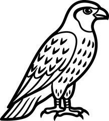 Falcon bird simple black line art image, Black bold outline vector icon, Bird vector illustration