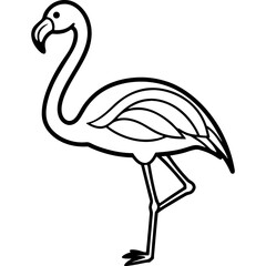  Flamingo bird simple black line art image, Black bold outline vector icon, Bird vector illustration
