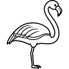  Flamingo bird simple black line art image, Black bold outline vector icon, Bird vector illustration
