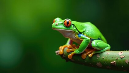 Green tree frog, perched on white, vibrant color , eyes, wildlife photography, croaking